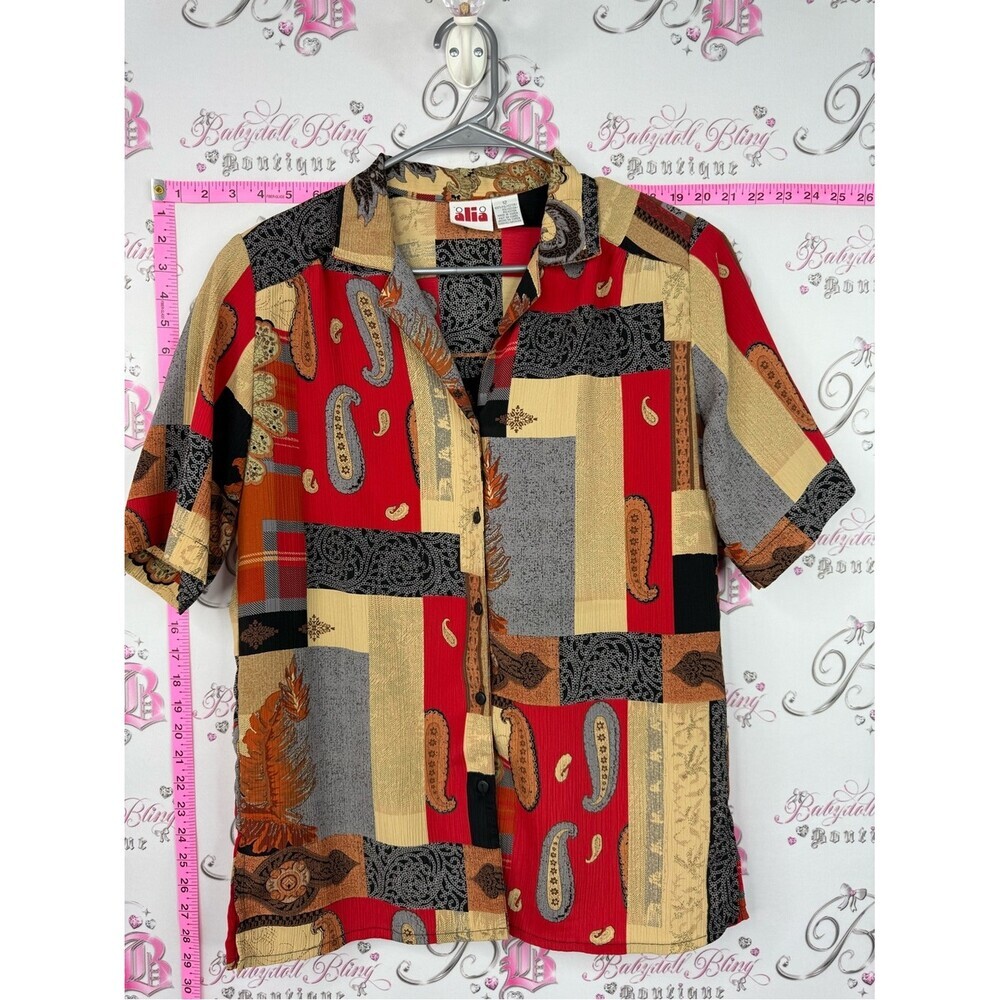 Alia shirt Patchwork Paisley Button-Down Shirt - Red/Gold/Black
